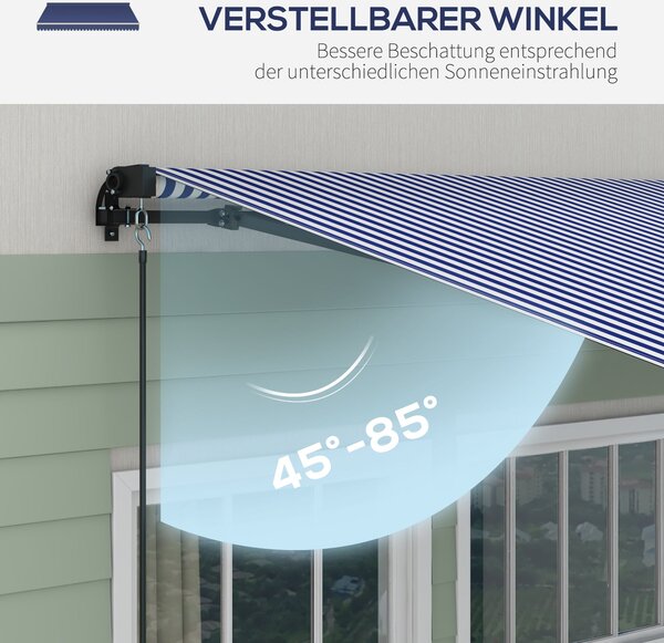 Skládací balkonová markýza Outsunny s ručním kličkou, 400 x 300 cm, UV30+ sluneční markýza s úhlem 45-85°, voděodolná markýza pro balkon, nástěnná úpr