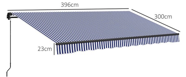 Skládací balkonová markýza Outsunny s ručním kličkou, 400 x 300 cm, UV30+ sluneční markýza s úhlem 45-85°, voděodolná markýza pro balkon, nástěnná úpr