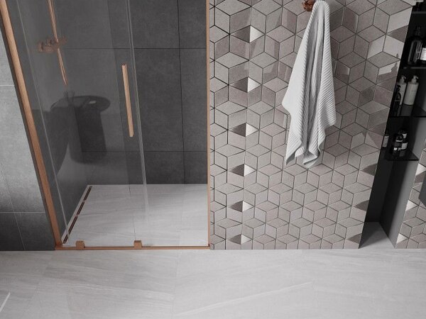 Mexen Velar L posuvné sprchové dveře 90 cm, transparentní, kartáčovaná měď - 871-090-003-01-65