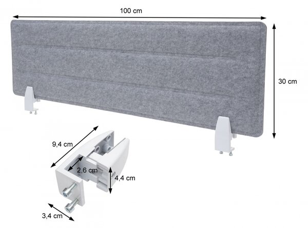 Akustický panel na stůl HWC-G76 - tkanina/textil s reliéfem - 100x30cm - černá