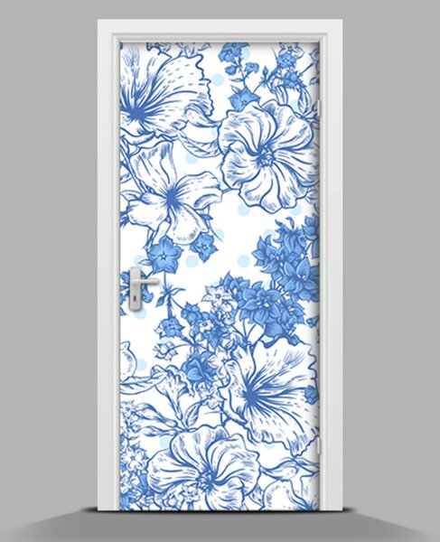 Nálepka fototapeta na dveře Malované květiny v modré barvě wallmur-pl-f-84969437