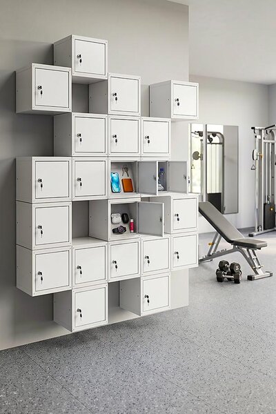Uzamykatelná kovová skříňka Trestles SKM 350x350x350, světle šedá dvířka SKM35