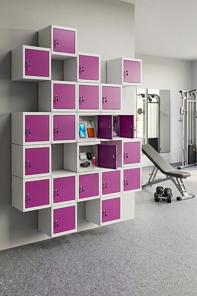 4x Uzamykatelná kovová skříňka Trestles SKM 350x350x350, fialová dvířka