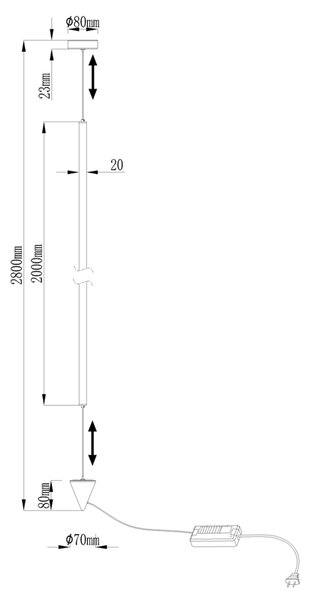 Mantra 7352 Vertical, stmívatelná černá závěsná lampa, LED 36W 2160lm 3000K, výška 215-350cm