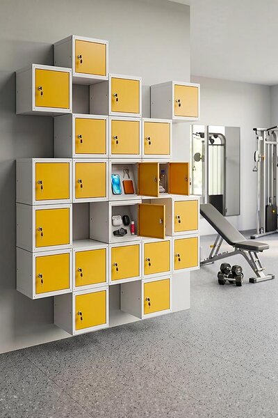 Uzamykatelná kovová skříňka Trestles SKM 250x250x250, žlutá dvířka