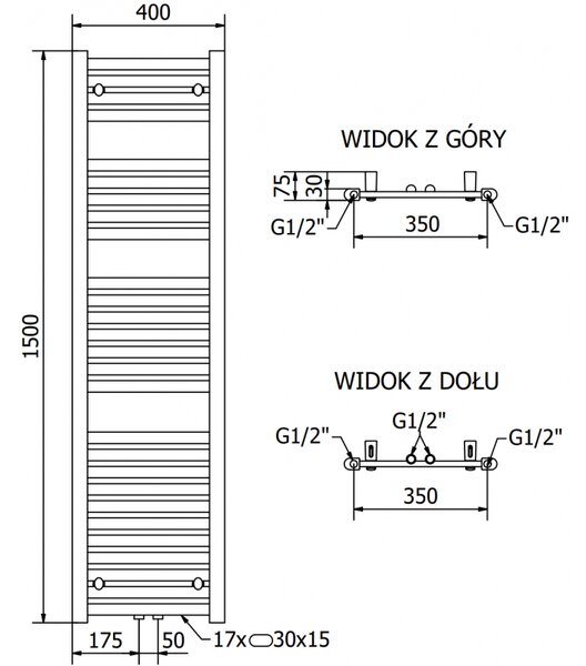 Mexen Hades, elektrické topné těleso 1500 x 400 mm, 600 W, černá, W104-1500-400-2600-70
