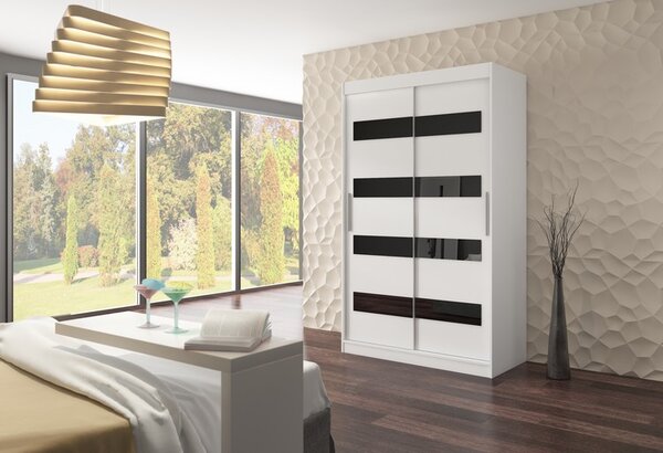 ADRK Šatní skříň posuvná MARTINEZ W-BL 150, bílá/černý Lacobel