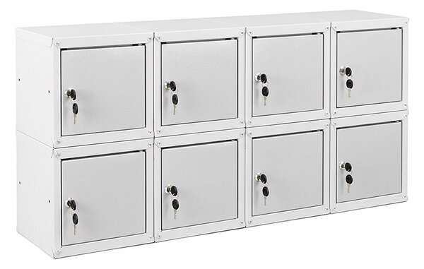 8x Uzamykatelná kovová skříňka Trestles SKM 350x350x350, světle šedá dvířka