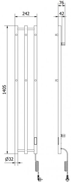 Mexen Pino, elektrické topné těleso s věšáky na ručníky 1405x242 mm, 200 W, černá, W301-1405-242-00-70