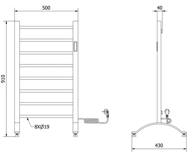 Mexen Oso, elektrické topné těleso pro postavení 910x500 mm, 200 W, černá, W304-0910-500-00-70