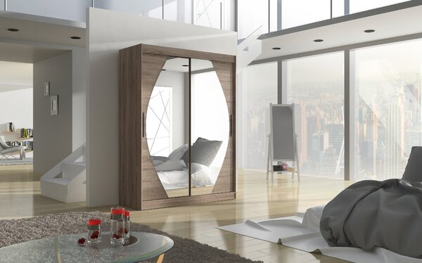 ADRK Šatní zrcadlová skříň posuvná ALEN T 150, truffle