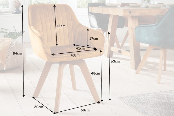 Designová otočná židle Gaura tmavě - hořčicový samet - skladem