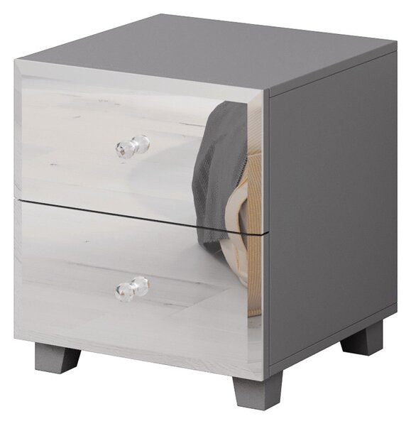 Noční stolek Bellagio 22 s zásuvkami i lustrzanym frontem - šedý mat / Zrcadlo
