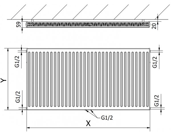 Mexen CC11 deskový radiátor 900 x 1300 mm, spodní středové připojení, 1655 W, bílý - W6C11-090-130-00