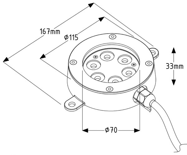 Deko-Light Shark, podvodní svítidlo, 11,8W LED 3000K, prům 11,5cm, IP68 max 2m