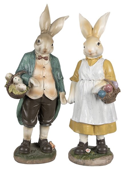 Dekorace králičí mamka v bílé zástěře s vajíčky - 14*11*38 cm - Clayre & Eef