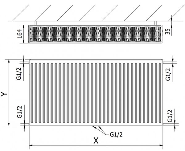 Mexen CC33 deskový radiátor 600 x 1000 mm, spodní středové připojení, 2335 W, antracit - W6C33-060-100-66