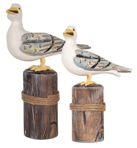 2ks dřevěná dekorace racek Seagull Nautic - 13*6*22 / 18*8*29 cm - Clayre & Eef