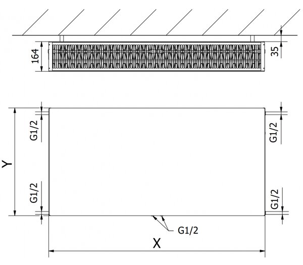 Mexen Flat CCF33 plochý radiátor 600 x 500 mm, spodní středové připojení, 1100 W, bílý - W6C33F-060-050-00