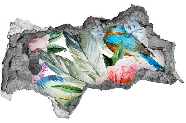 Díra 3D fototapeta nástěnná Květiny a ptáci nd-b-83956039