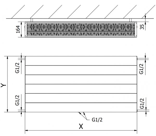 Mexen Line CCL33 deskový radiátor 900 x 1200 mm, spodní středové připojení, 3601 W, černý - W6C33L-090-120-70