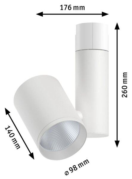 Paulmann 95537 URail Zeuz, bílý reflektor, 33W LED 3000K 39° stmívatelný, výška 24,1cm