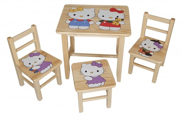 Drew-mix Dětský stůl ze dřeva se židličkami Hello Kitty Vzor 7