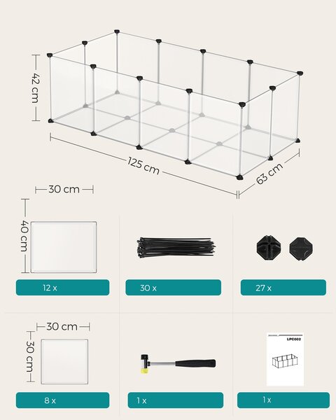Ohrádka pro malá zvířata z průhledného plastu BEN, 125x63x42cm, transparentní SongmicsHome