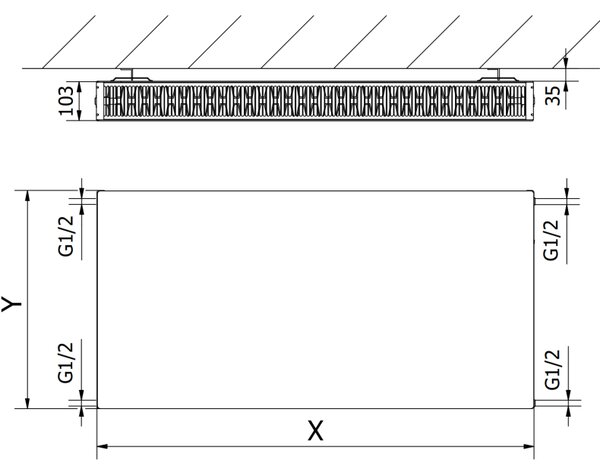 Mexen Flat CF22 deskový radiátor 600 x 1200 mm, boční připojení, 1899 W, bílý - W422F-060-120-00