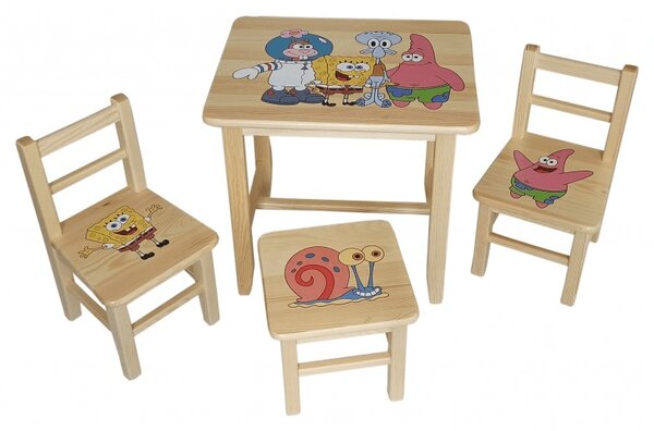 Drew-mix Dětský stůl ze dřeva se židličkami SpongeBob Vzor 26