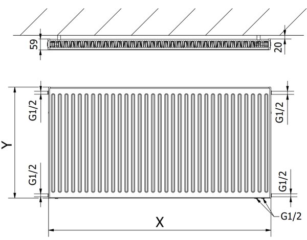Mexen CV11 deskový radiátor 900 x 400 mm, spodní připojení, 509 W, bílý - W611-090-040-00