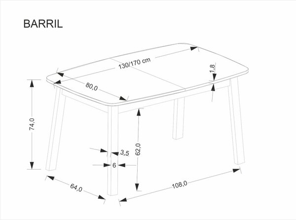 Halmar Rozkládací jídelní stůl BARRIL 130(170)x80 dub artisan/černá