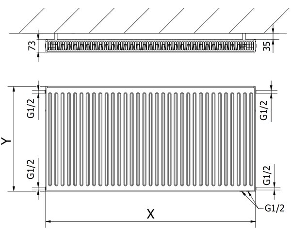 Mexen CV21, panelový radiátor 900 x 700 mm, spodní připojení, 1243 W, černá, W621-090-070-70