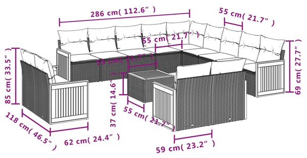 14dílná zahradní sedací souprava s poduškami béžová polyratan 3260617