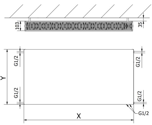 Mexen CF22, plochý panelový radiátor 600 x 400 mm, spodní připojení, 633 W, antracitová, W622F-060-040-66