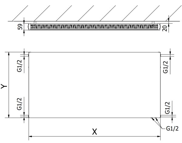 Mexen Flat CVF11 deskový radiátor 600 x 600 mm, spodní připojení, 470 W, bílý - W611F-060-060-00