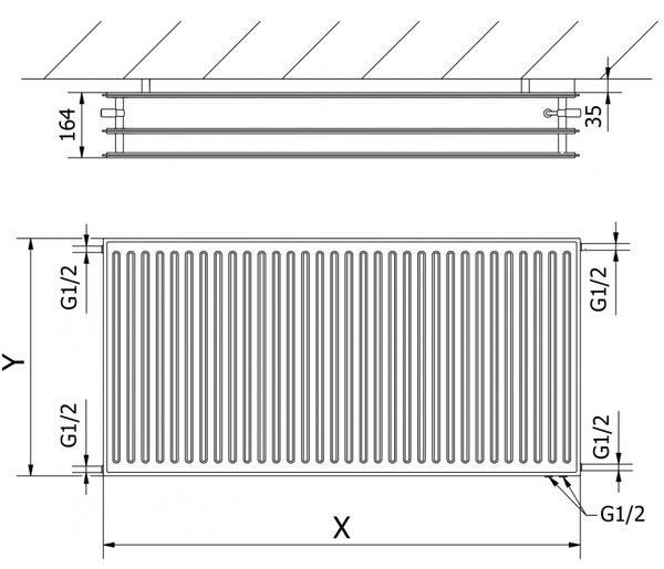 Mexen CVH30 Hygienický deskový radiátor 300 x 3000 mm, spodní připojení, 2617 W, antracit - W630H-030-300-66