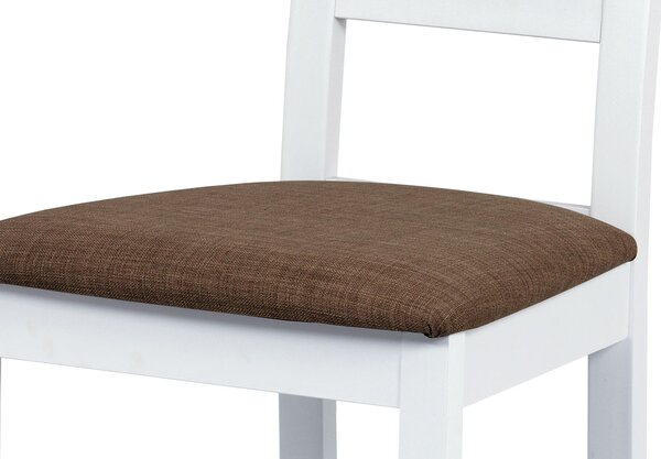 Autronic - Jídelní židle, masiv buk, barva bílá, látkový hnědý potah - BC-2603 WT