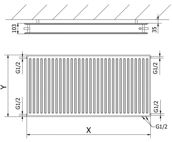 Mexen CVH20 Hygienický deskový radiátor 600 x 2000 mm, spodní připojení, 2198 W, antracit - W620H-060-200-66