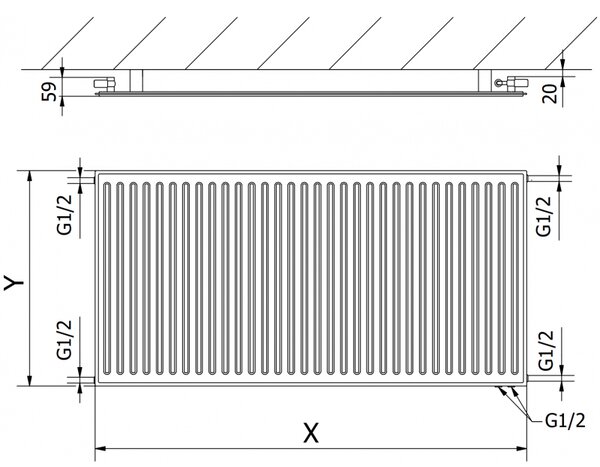 Mexen CVH10 Hygienický deskový radiátor 500 x 1000 mm, spodní připojení, 530 W, antracit - W610H-050-100-66