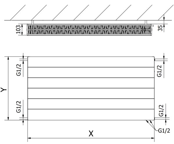Mexen, Panelový radiátor Mexen Line CVL22 600 x 500 mm, spodní připojení, 791 W, antracit - W622L-060-050-66