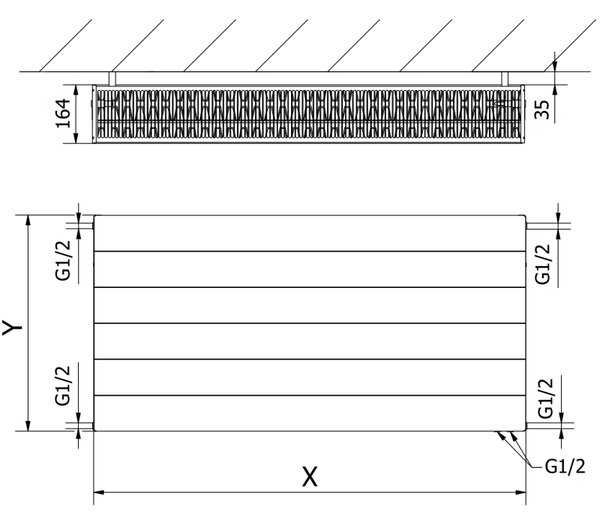 Mexen, Mexen Line CVL33 panelový radiátor 500 x 500 mm, spodní připojení, 950 W, bílý - W633L-050-050-00