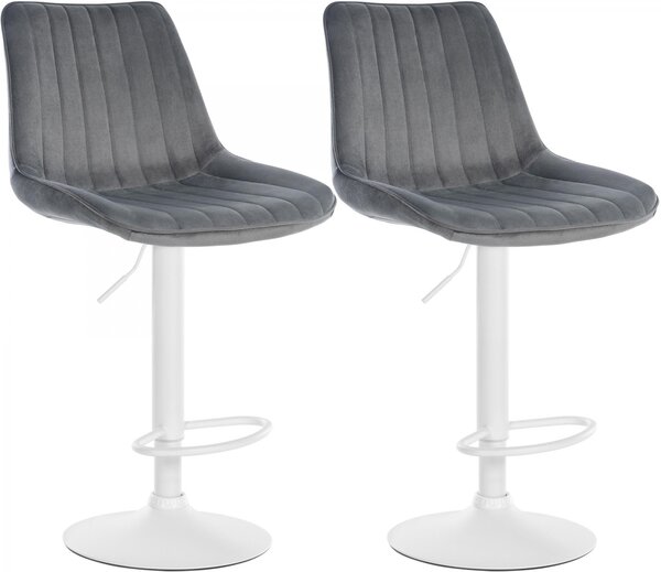 2x Barová židle Toni - samet, bílý rám - Tmavě šedá