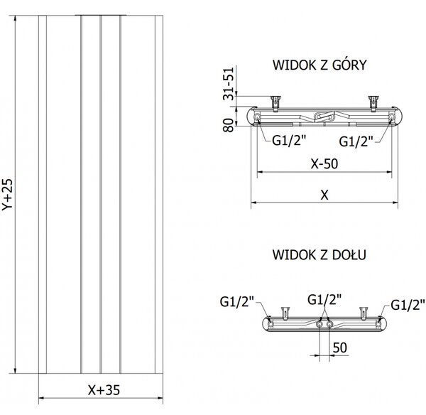 Mexen Line VR20SL radiátor deskový 1800 x 600 mm, dolní středové připojení, 1308 W, antracit - W6VR20SL-180-060-66