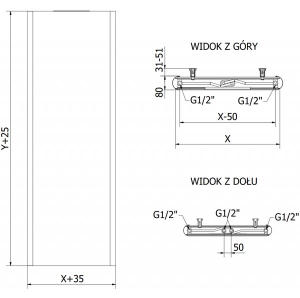 Mexen Flat VR20S deskový radiátor 2000 x 500 mm, spodní střední připojení, 1181 W, bílý - W6VR20S-200-050-00