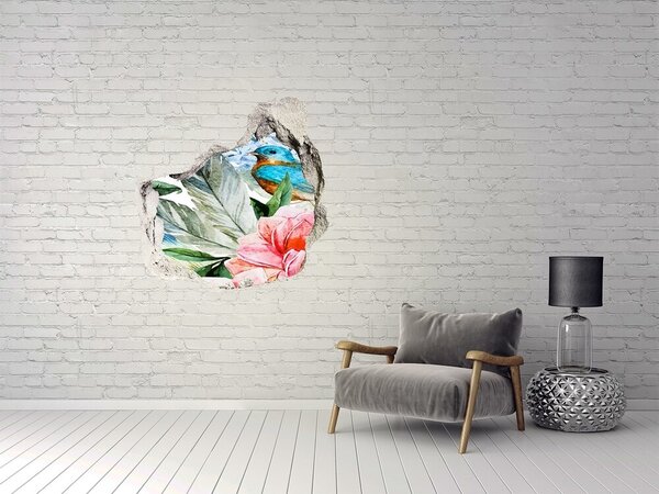 Díra 3D fototapeta nástěnná Květiny a ptáci nd-p-83956039