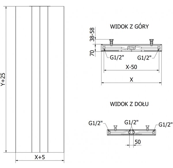 Mexen Line VS20SL deskový radiátor 1600 x 400 mm, dolní středové připojení, 794 W, bílý - W6VS20SL-160-040-00