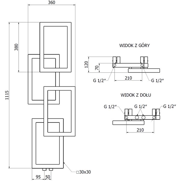 Mexen Grid, dekorativní koupelnový radiátor 1115 x 360 mm, 279 W, černá, W215-1115-360-00-70
