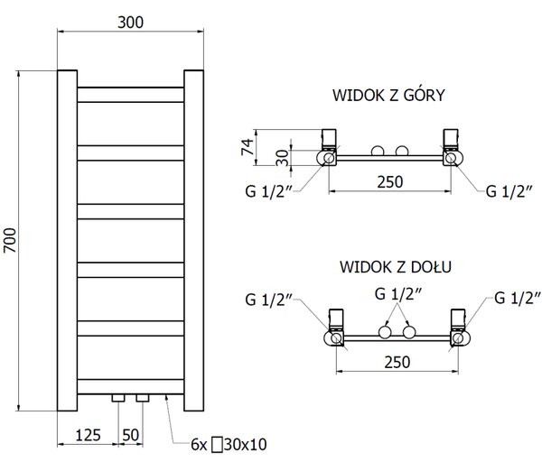 Mexen Bolt, topné těleso 700 x 300 mm, 141 W, spodní a středové, antracitová, W126-0700-300-00-66