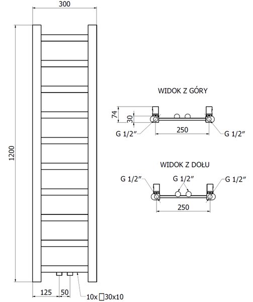 Mexen Bolt, topné těleso 1200 x 300 mm, 240 W, spodní a středové, antracitová, W126-1200-300-00-66